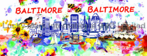 USA Baltimore Skyline Watercolor Design