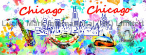 USA Chicago Skyline Watercolor Design