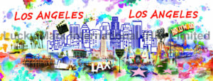 USA Los Angeles Skyline Watercolor Design