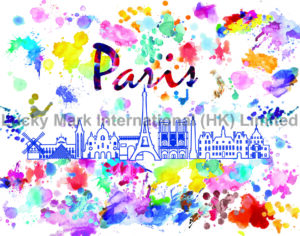 France Paris Skyline Watercolor Design