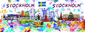 Sweden Stockholm Skyline Watercolor Design