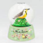 Porcelain Base Polyresin 60mm Snow Globe North Dakota Flower & Bird